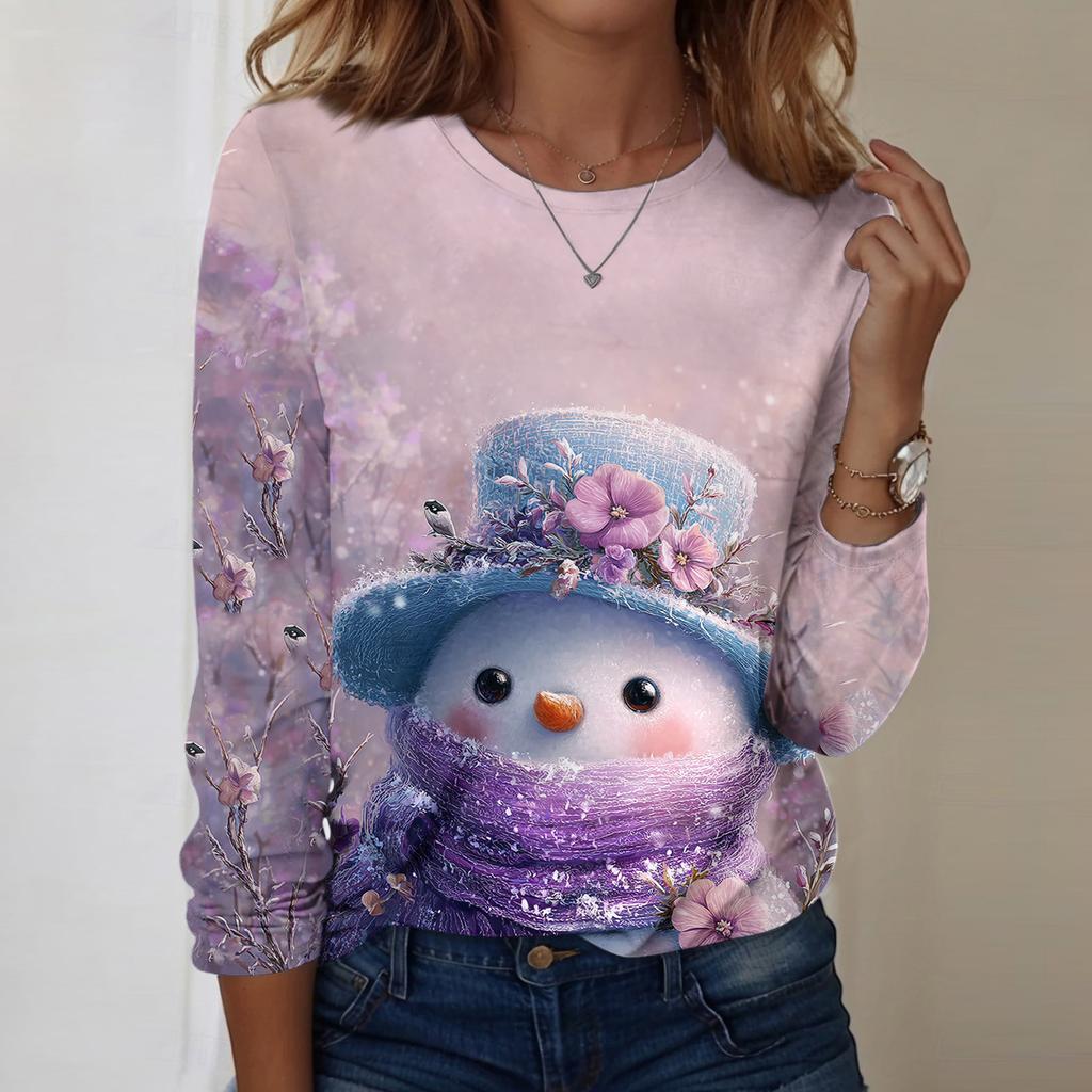 Long Sleeve Shirts For Women Cute Print Graphic Tees Blouses Casual Plus Size Basic Tops Pullover