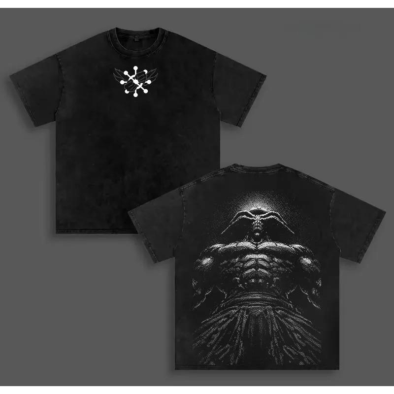 Manga Jujutsu Kaisen Makora T-shirt Y2k Washed Oversized Tshirt Men Women Clothing Top Summer Short Sleeve Cozy Cotton Tee Shirt