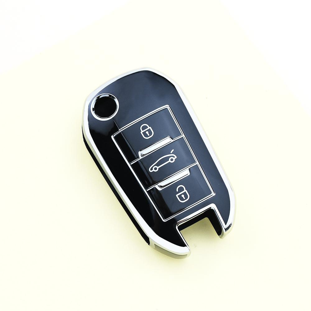 Silver Edge Keyless Shell Fob TPU Car Flip Key Case Cover For Citroen C3 C4 CACTUS C6 C8 for Peugeot 208 308 408 508 2008 3008 4008 5008