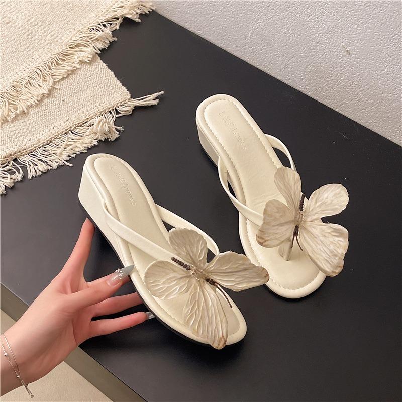 Fashion Elegant Butterly Flip Flops Sweet Casual High Heels Sandals Indoor Outwear Summer Women's Sandals Vacation Casual Beach Slippers