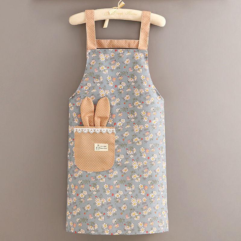 Floral Canvas Kitchen Apron for Women with Pockets and Ruffled Edges