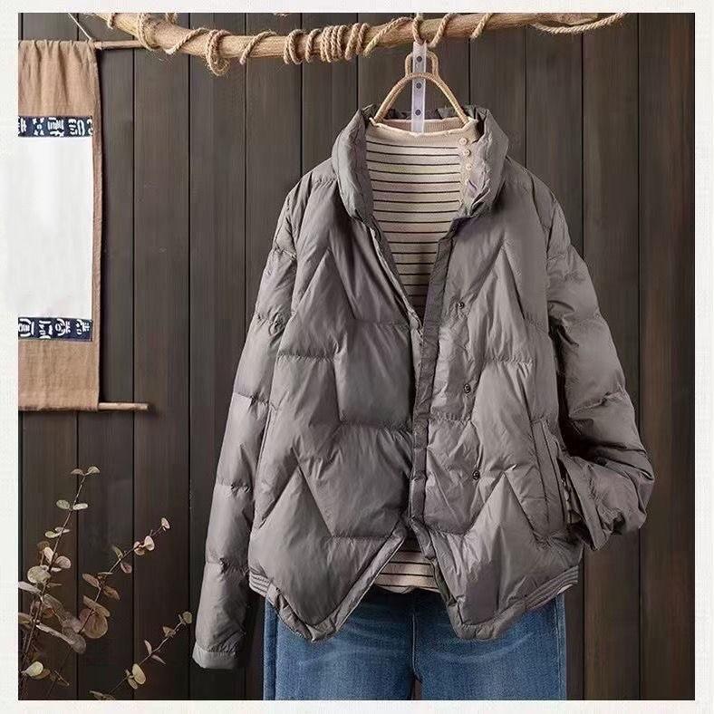 Light down jacket women's short white duck down winter new literary and retro stand-up collar casual coat tide
