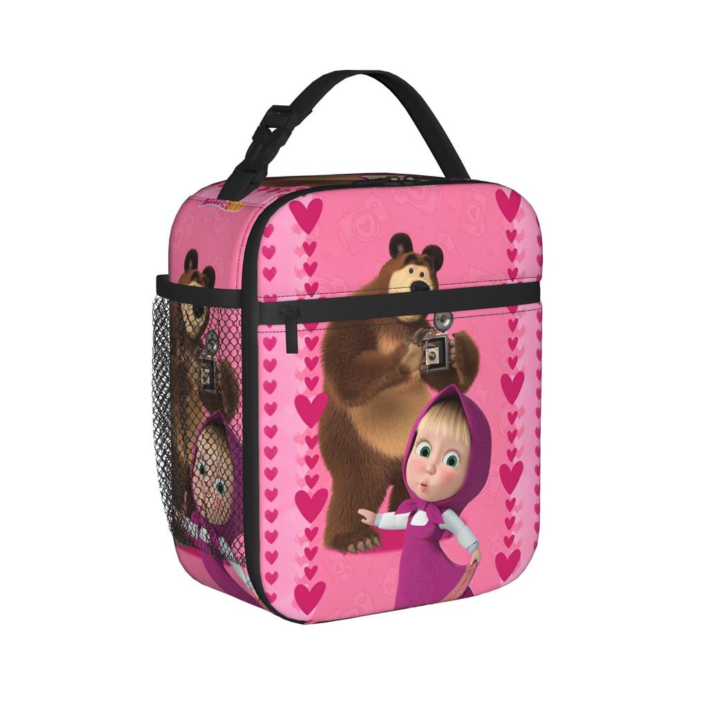 Cartoon M-Masha and Bear Thermal Insulated Lunch Bag for Office Reusable Bento Box Cooler Thermal Food Box