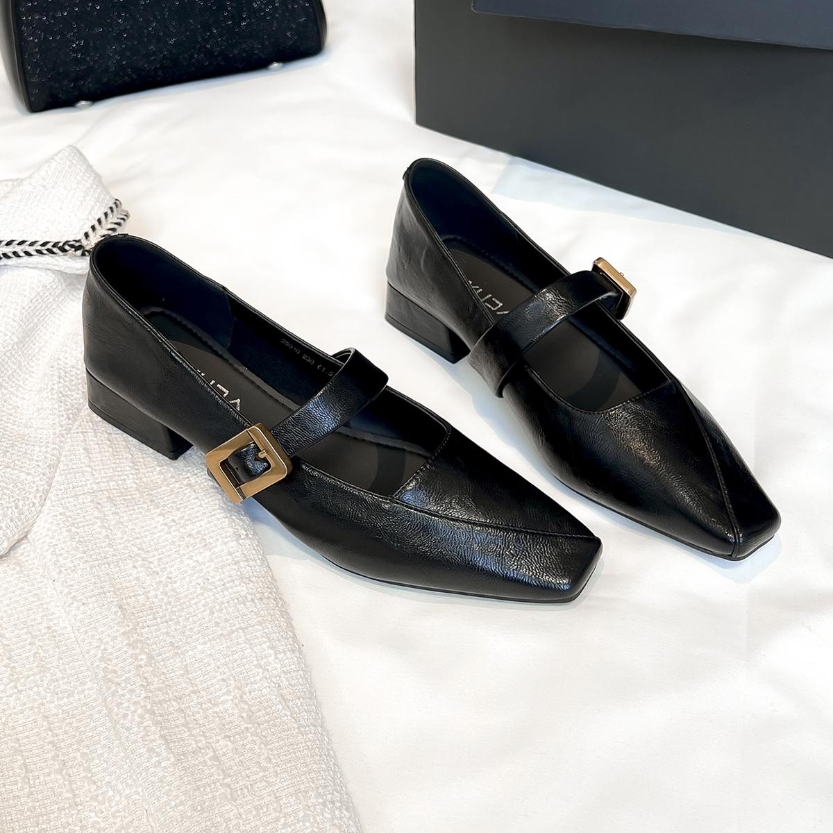 

Мода Новые Женские Туфли Мэри Джейн Квадратный Носок Туфли-Лодочки 2025 Весна Высокие Каблуки Ремешок с Пряжкой Дизайнерские Офисное Платье 35-39 35 чёрный