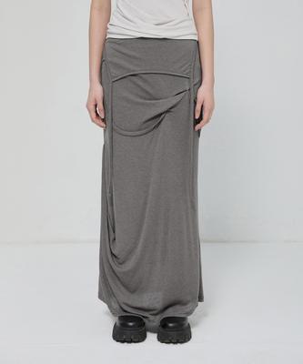 Peulleeoeob Asymmetrical Draped Long Skirt (Fl-263_Gray)
