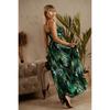Summer V Neck Elastic Waist Printed Strappy Long Maxi Dress for Women European American Crossborder Women's Clothing