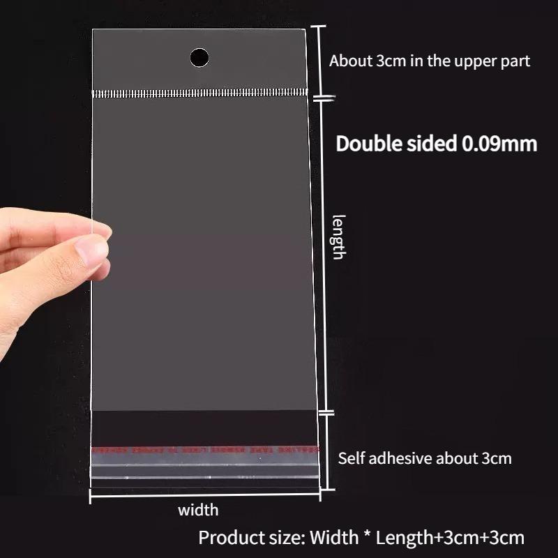 Disposable Transparent Self-adhesive Pouchs with Hanging Holes Jewelry Cosmetic Trial Packaging Bag Accessory Toys Product Storage Display Pocket