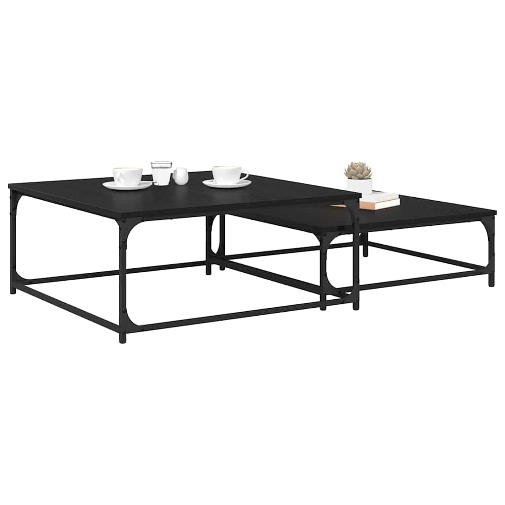 Coffee Table Set 2 Pcs Black Oak Effect Wood Based Panel