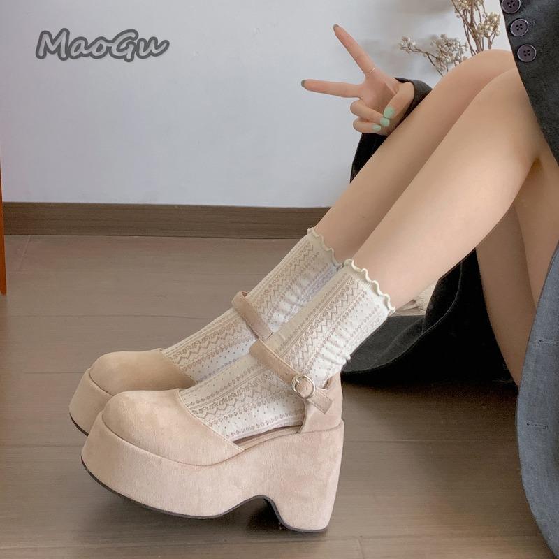 Fashion Thick Bottom High Heel Women Pumps Suede Black Ladies Fashion Sneakers Ankle Straps Muffins Shoes Wedge Zapatos De Mujer Sandals