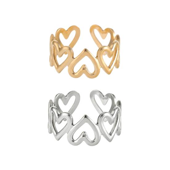 Women Adjustable Ring Anti-Oxidation Lightweight Comfortable Ring Hollow Heart Shape Exquisite Process Ring