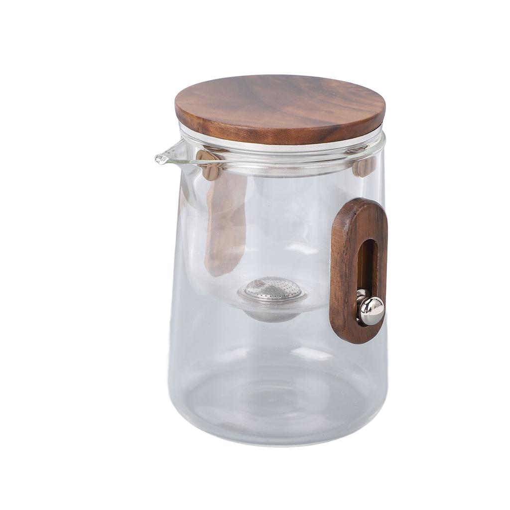 Tea Pot Borosilicate Glass Travel Teapot with Strainer 330ML Spill Proof for Loose Leaf Tea Wood Color