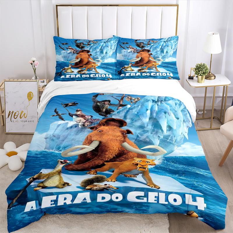 3pcs Ice Age Adventure Quilt Cover Set (1 Quilt Cover + 2 Pillowcases Without Pillow Core), High-Definition Printing for Home and Dormitory.