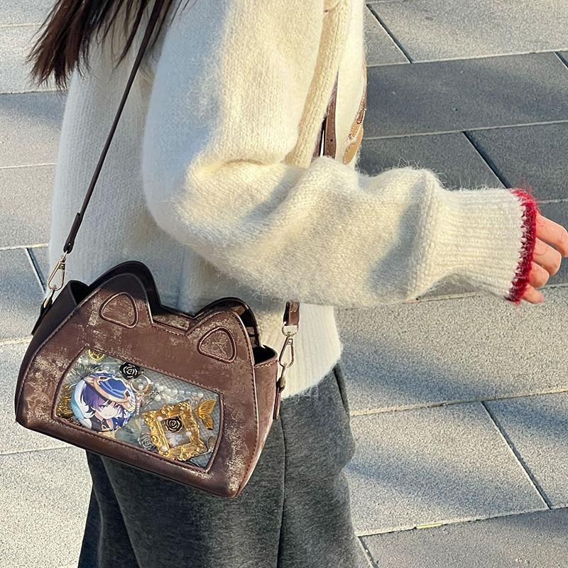 SCIONE New Cat Ear Soft Cute Shoulder Bag Fashion Cartoon Crossbody Bag Personality Transparent Splicing Joker Crossbody Bag