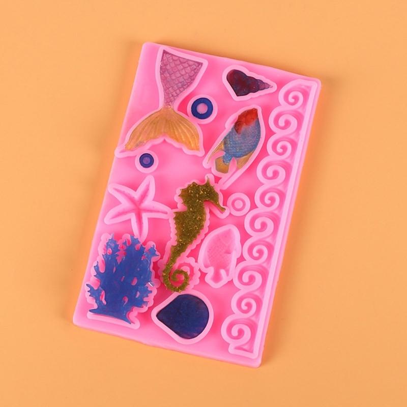 Cartoon Ocean Animals Shape Fondant Molds Conch-Mermaid-Cake-Decor Silicone Mold Chocolate Candy Molds DIY Baking Tools