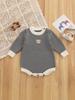 Newborn Cotton Stripe Knit Romper with Bear Embroidery, Color Block, Round Neck & Snap Crotch