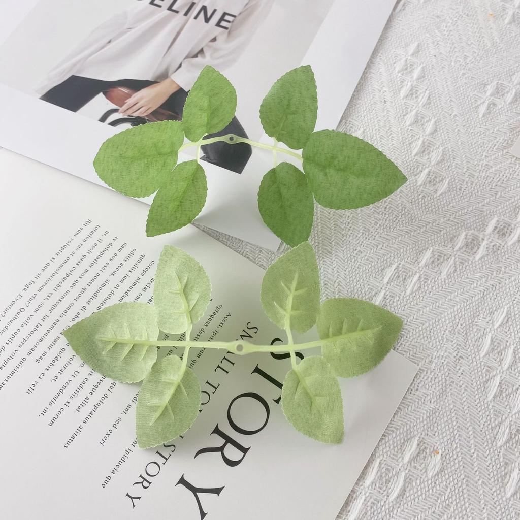 Direct Sales Simulated Leaf Silk Screen Printing Rose One-Piece Six-Leaf Green Plant Accessories Bundle Wall Decoration