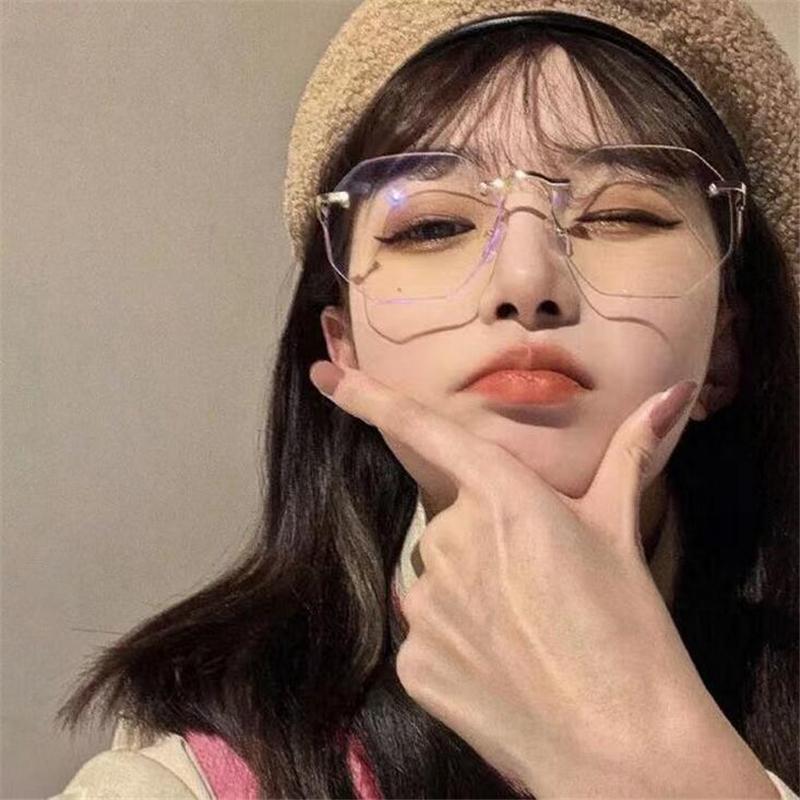 Rimless Blue Light Blocking Finished Myopia Glasses Women Metal Frameless Polygon Shortsighted Eyewear Diopter -1.0 -1.5 To -4.5
