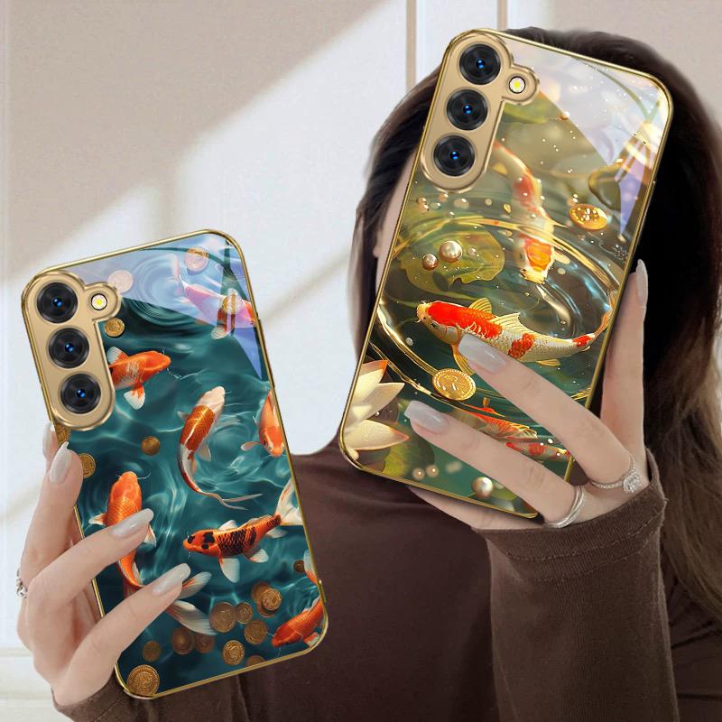 Vibrant Koi Fish In Water For Samsung Galaxy S26 S20 FE 21 22 Ultra 23 Plus 24 Ultra 25Ultra S21+ 22Plus Golden Glass Phone Case