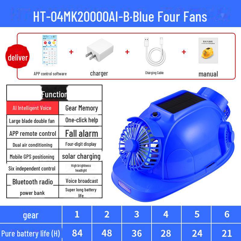 Kask ochronny z wentylatorem solarnym Bluetooth z chłodzeniem i oświetleniem na place budowy