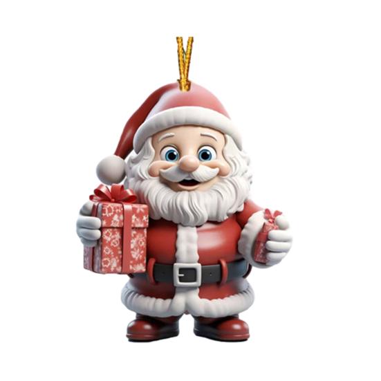 Ornament Moș Crăciun 2D Acrilic Desen Animat Moș Crăciun Ținând Cutie Cadou Ornament pentru Pom de Crăciun pentru Pom de Crăciun Decor de Casă de Sărbători