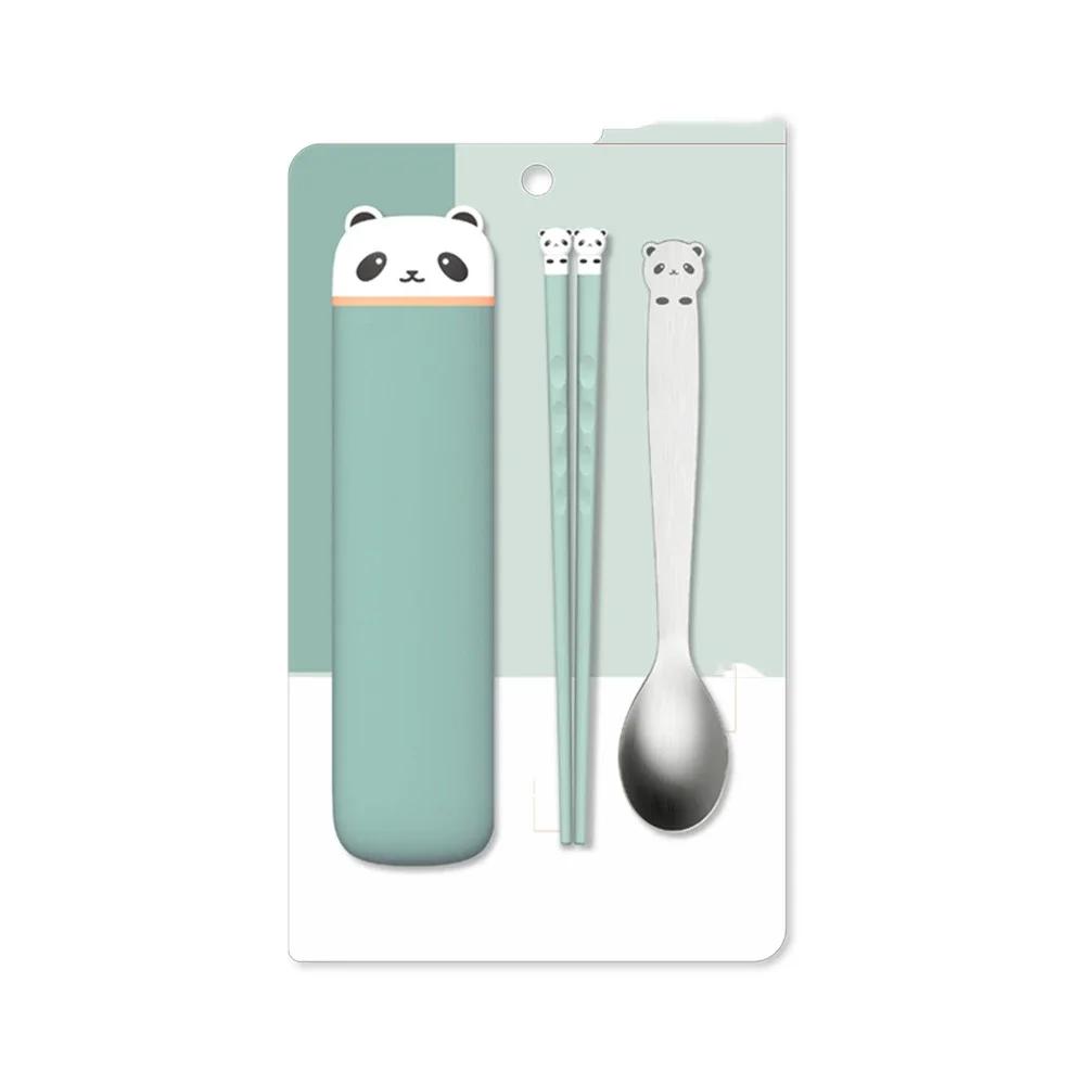 Chopsticks Tableware Spoon Panda Cartoon Students Box Travel Kitchen Cutlery Portable Dinnerware Kids With 2PCS/Set Accessories голубой воды