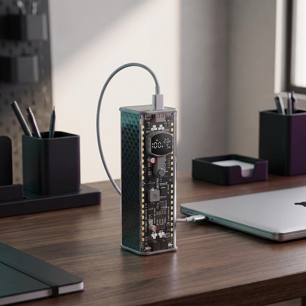 Solder Free 21700 Battery Box 100W PD Fast Charging Transparent Acrylic Power Bank Shell Multi Protection LED SOS Emergency