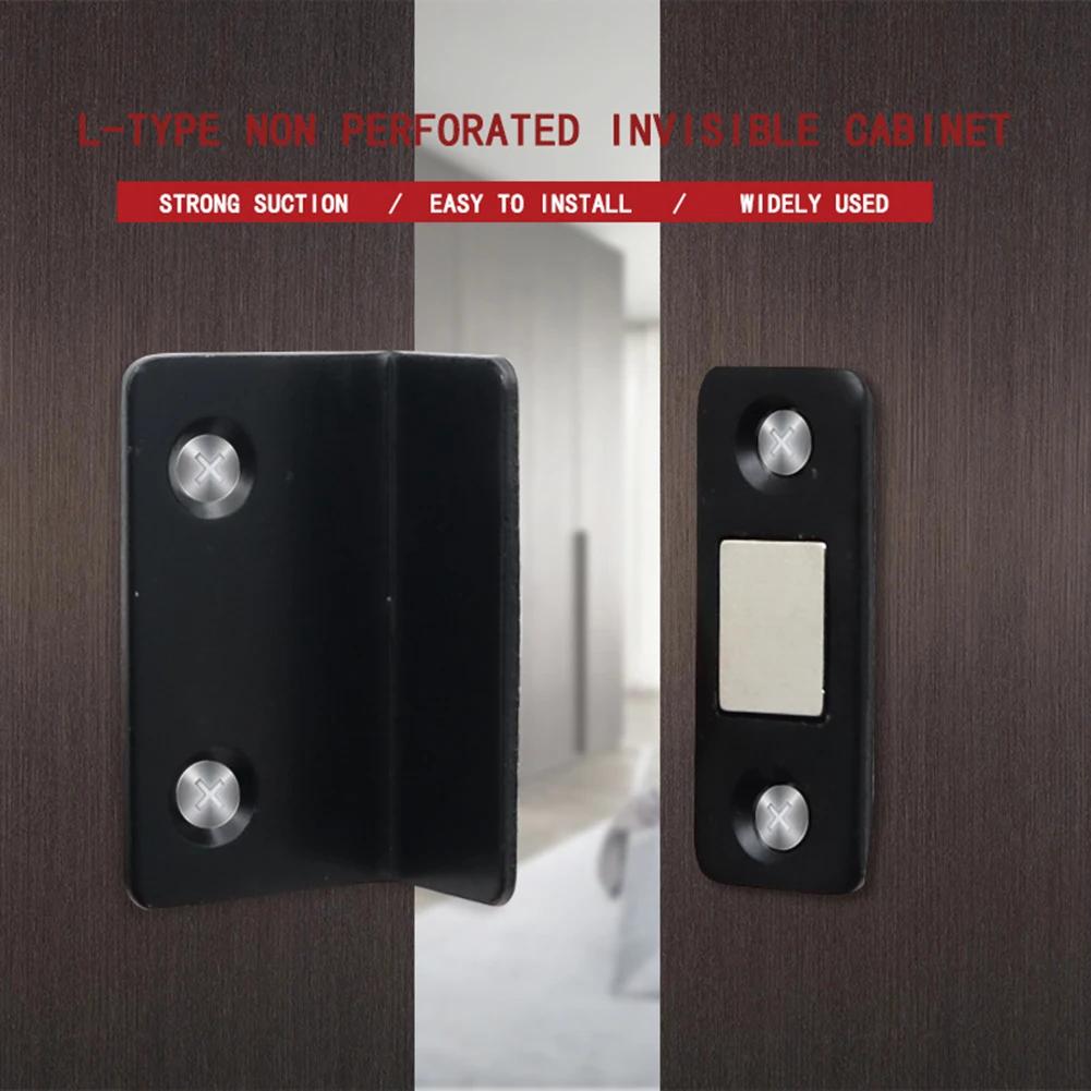 Strong Magnetic Cabinet Catches Punch Free Door Stopper Magnetic L-shaped Hidden Door Closer Home Improvement Furniture Hardware