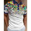 Trendy Short-sleeve Polo Shirt with Vibrant Geometric Hexagon Pattern, Casual and Eye-catching.