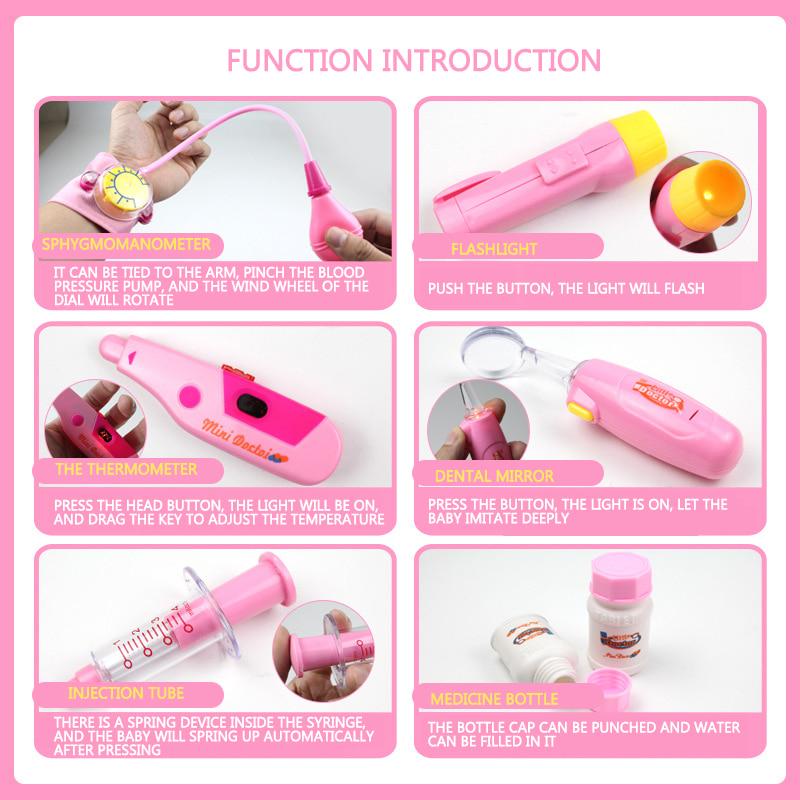 Mädchen-Arzt-Set, Spielzeug-Simulation, Familie, medizinisches Set, rosafarbener tragbarer Koffer, Medizin-Set
