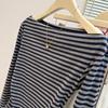 Real shot striped one-word shoulder long-sleeved T-shirt women's season new slim-fit bottoming shirt top
