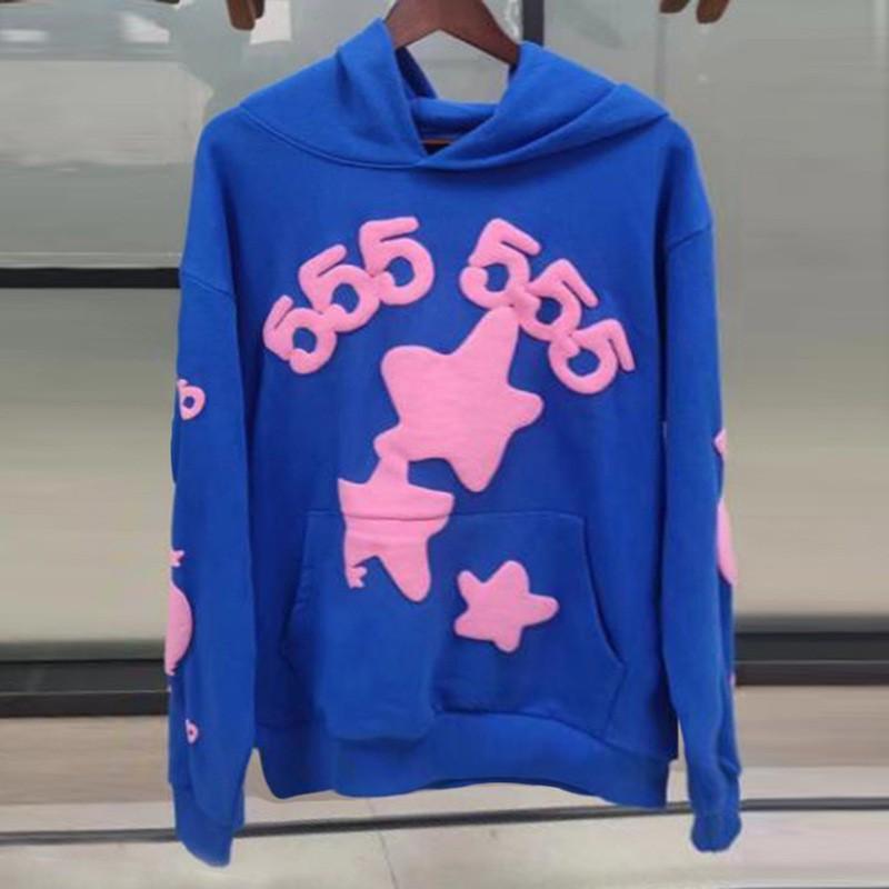 Felpa Sp5der Oversize Spessa in Pile con Stampa a Foglia Ragnatela Design Uomo Inverno Casual