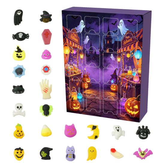 Halloween Desk Decorations Advent Calendar 2026, 24 Pcs Mini Squeeze Figures Countdown Calendar, Squishy Sensory Toys Slow Rising Stress Relief Toys,