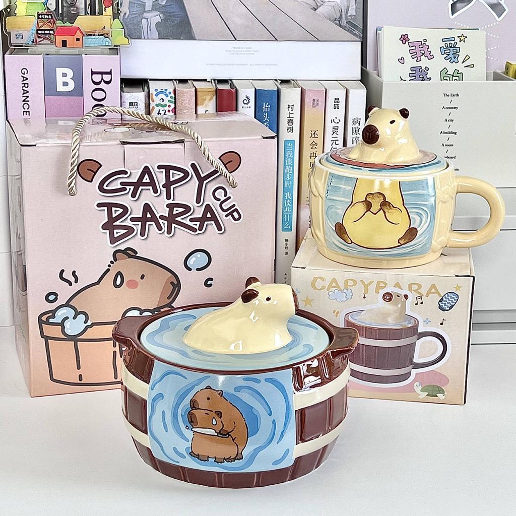 Cute Kapibara Water Cup Capybara Ceramic Mug with Lid Girl Birthday Gift Girlfriend Souvenir Gift Box