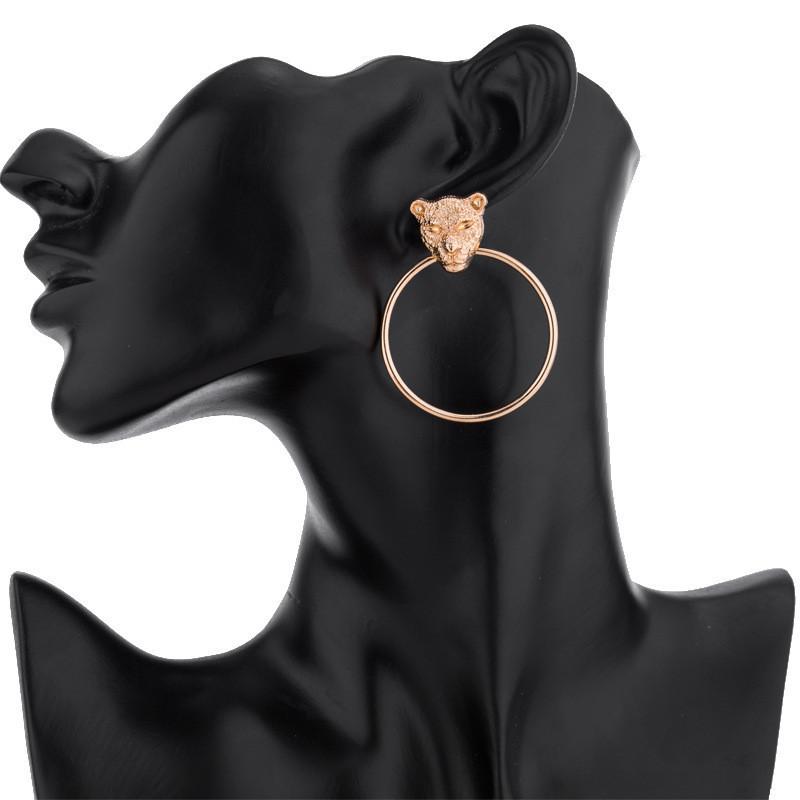 Fashion Head Leopard Geometric Alloy Earrings Trendy Metal Jewelry Women For