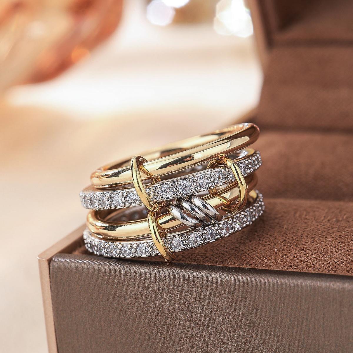 Ein zweifarbiger Kupferring mit vier Ringen, besetzt mit Zirkonia, modisch und schlicht, Verlobungsring, Geschenk für Ihren Partner 11 white