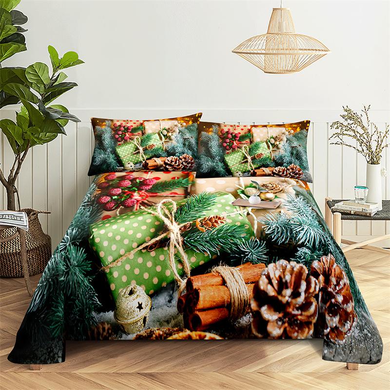 Christmas tree Queen Sheet Set Kid's Flat Sheet Boys Girls Bed Sheets and Pillowcases Christmas Gifts Bed Sheet Set Bedding Set