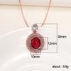 Oval Red Center Stone Pendant Necklace Double Halo Design Sparkling Statement Jewelry for Women