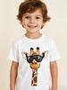 Fashion Black Children Tee Playful Spotted Giraffe With Oversized Sunglasses Tongue Print Short Sleeve Casual Boys Daily T-Shirt