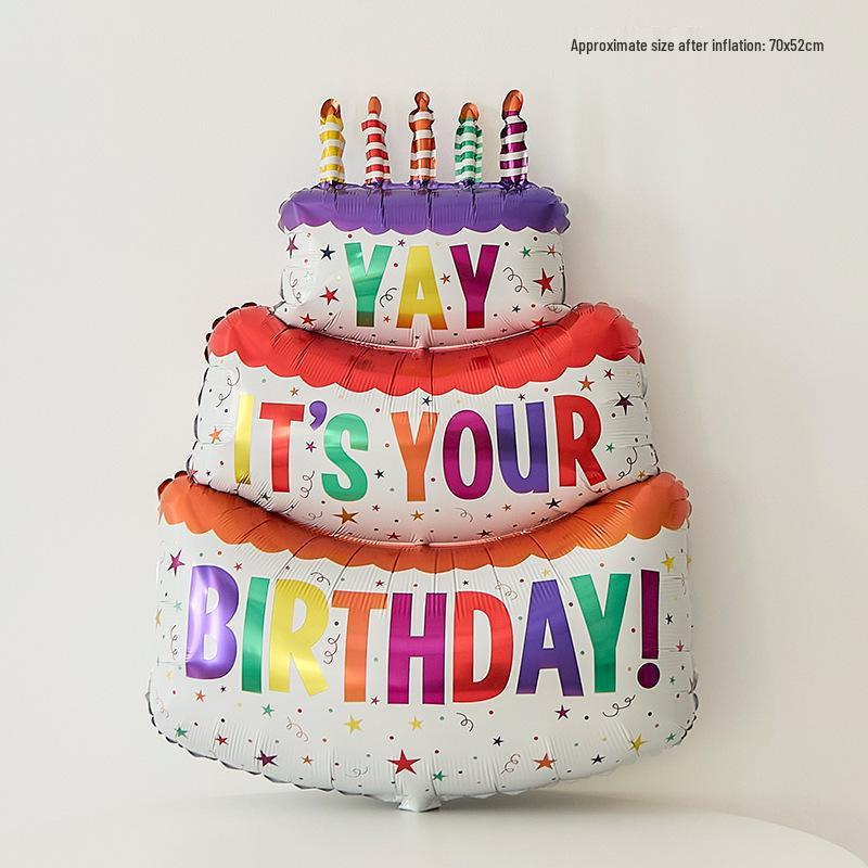3D Cartoon Birthday Cake Balloon - Foil Decoration for Kids' Parties