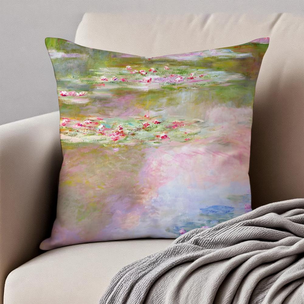 Famous Classic Oil painting Art CClaude Monet Cushion Cover Pillowcase Antidustmite Invisible Zipper Short Plush Sofa Cushion