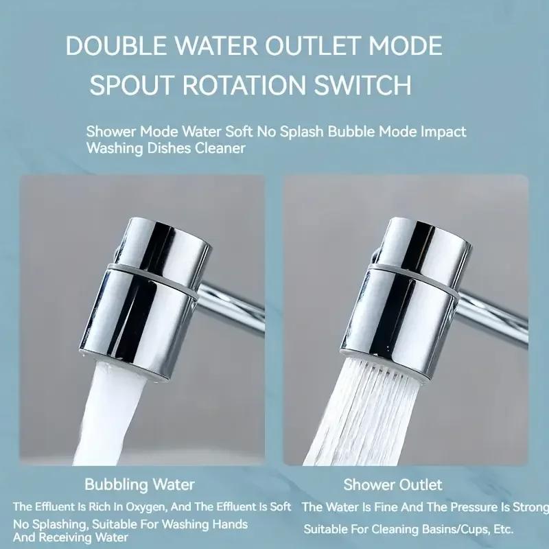 Stainless Steel 1080° Swivel Kitchen Faucet Extender Universal Splashproof Dual Mode Bathroom Sink Accessories with Adapter