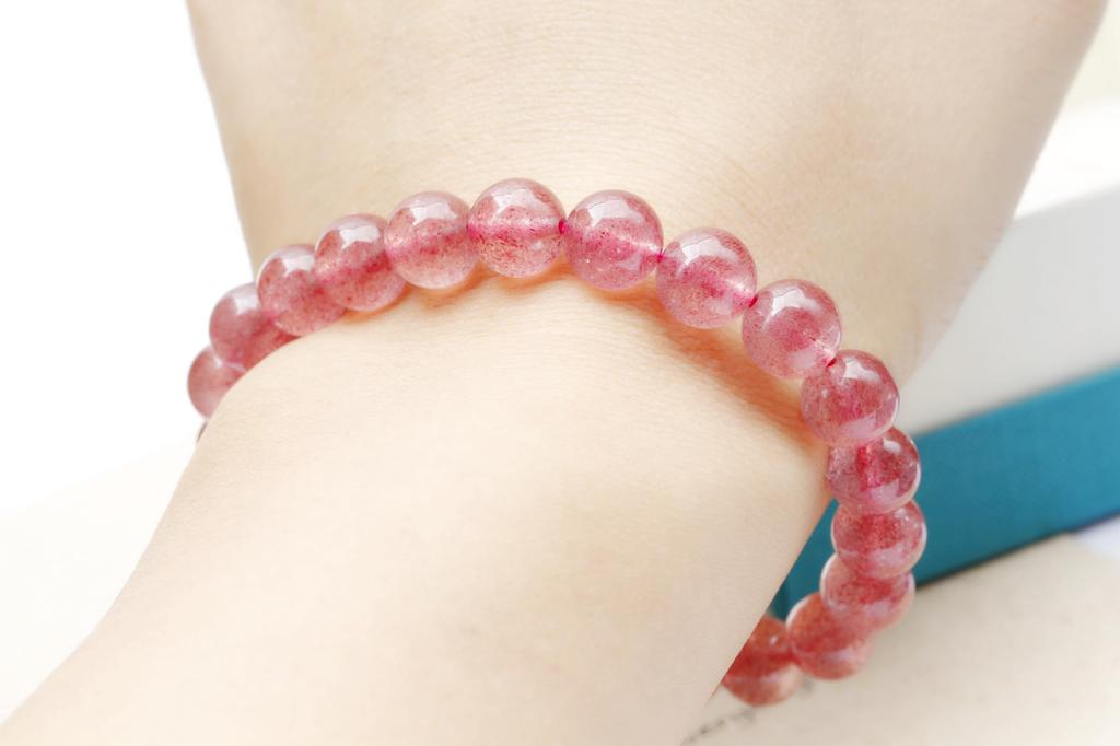[K.KOUOKU] Strawberry Quartz Bracelet, 9mm, Power Stone, Love Luck, Gift, Natural Stone, Prayer Beads (Strawberry Quartz - 9mm)