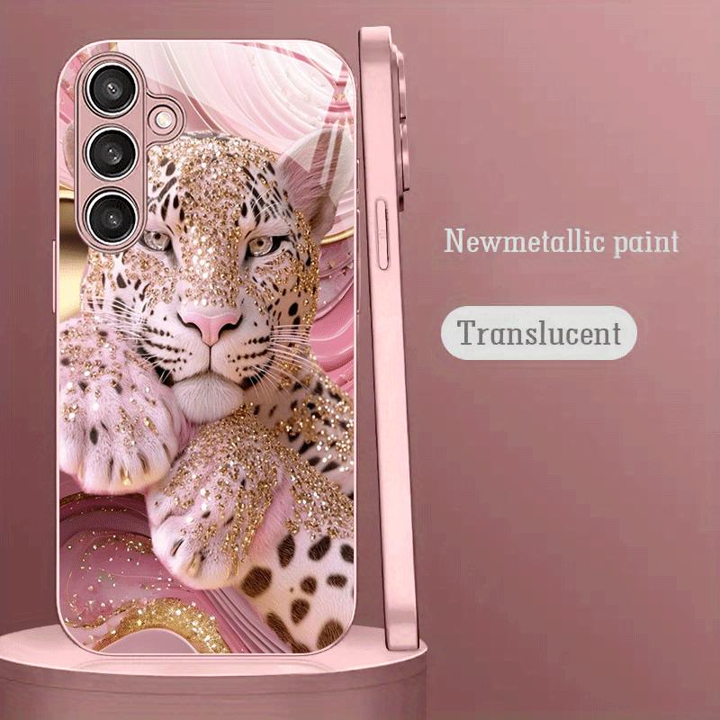 Pink Gold Leopard Pattern Glass Tempered Phone Case Suitable for Samsung Galaxy S26 S25 S24 S22 S21 S20 FE/Ultra/Plus Hard Case