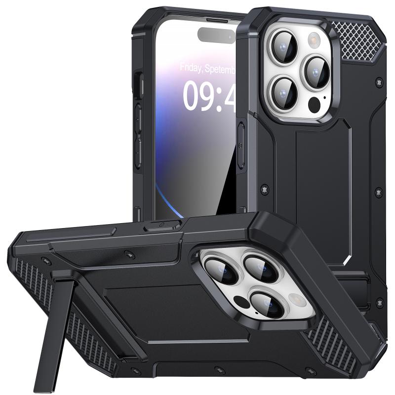 

Сверхмощный противоударный бронированный чехол для iPhone 14 pro max 13 12pro 11 Xs Max XR 7 8 Plus с металлической подставкой, жесткий ПК + задняя крышка из ТПУ