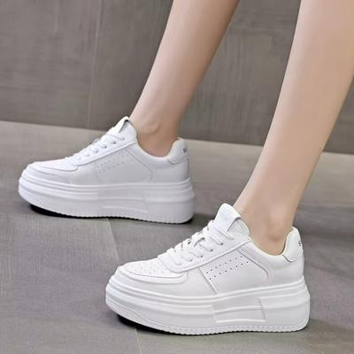 Baskets vulcanisées blanches en cuir pour femmes, chaussures de sport respirantes, de marche, de course à pied, plates et décontractées