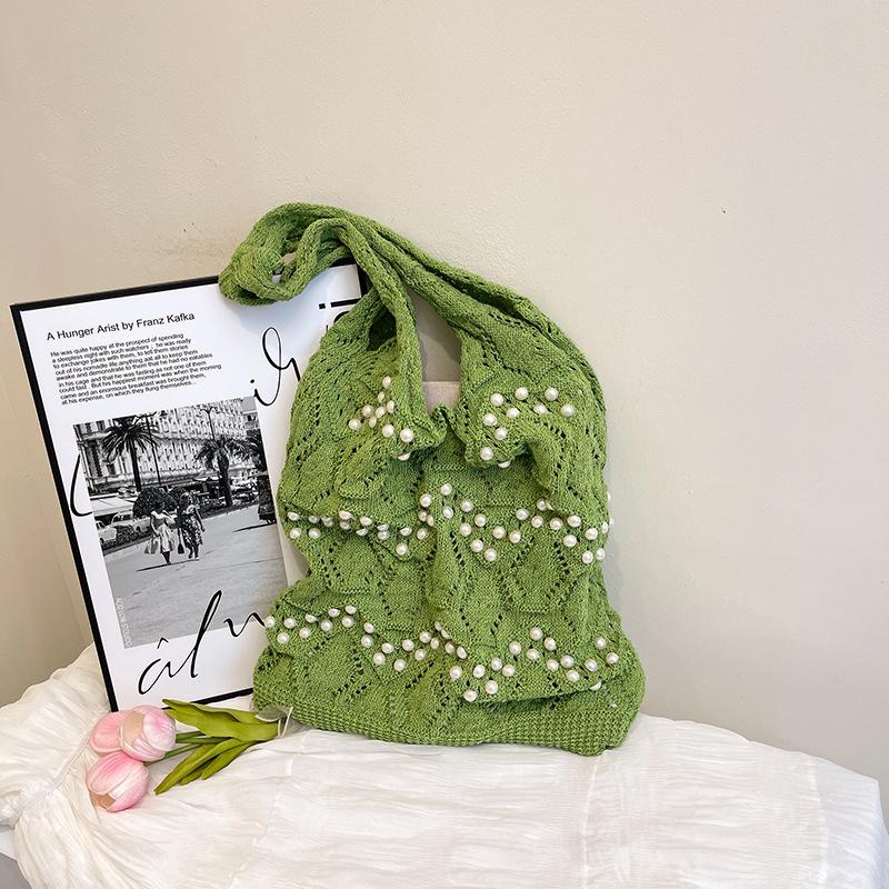 

Вязаная сумка большой вместимости женская 2025 весна новая мода сумка через плечо повседневная универсальная отпускная сумка зелёный