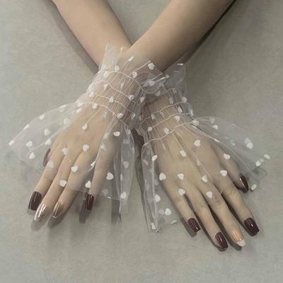 Elegant Thin Lace Fake Flare Sleeve Detachable Tulle Elastic Sweater Mesh Cuffs Wristband Clothing Decorative