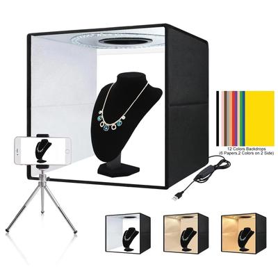 Kit de Caixa de Luz Dobrável para Estúdio Fotográfico de 40cm com 6 Fundos, Tenda Softbox Profissional para Fotografia de Produtos e Vídeo