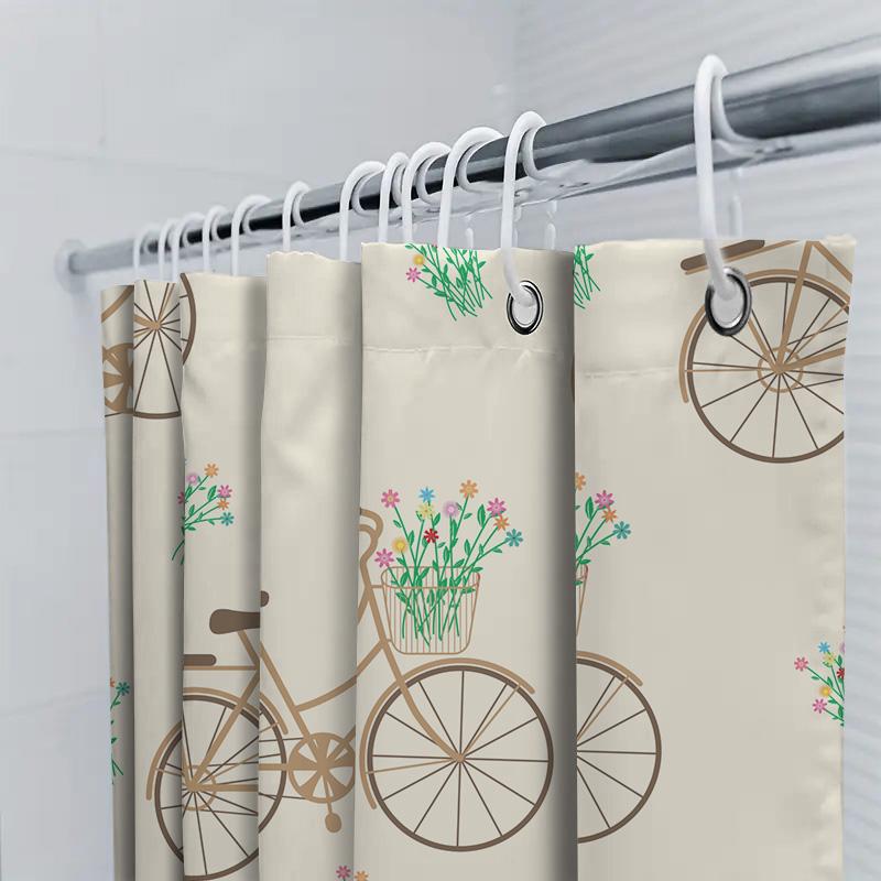 Creative Floral Bicycle Shower Curtain Home Decor For Bathroom Various Sizes Available (White)