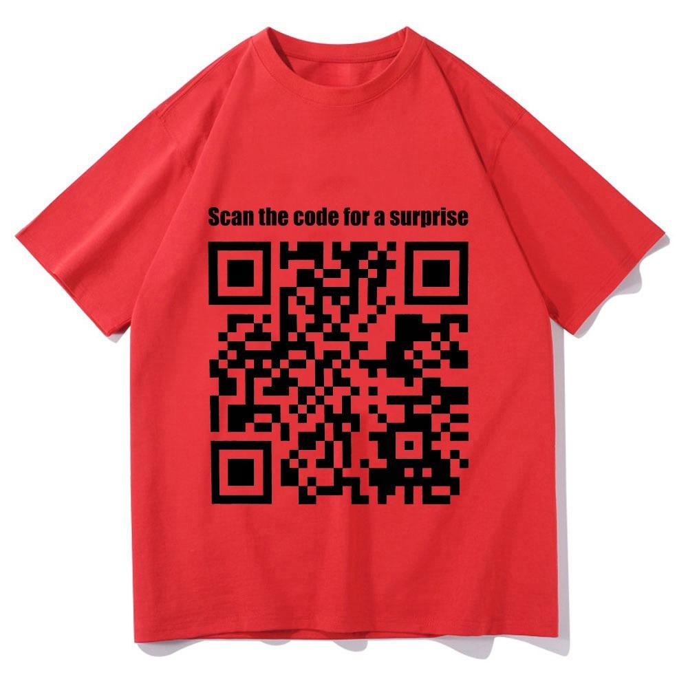 Funny QR Code T-shirts Prank Funny Cotton Tops Scan The Code for A Surprise Tees WOMEN Unisex Creative Clothing Loose Tshirts Trend M
